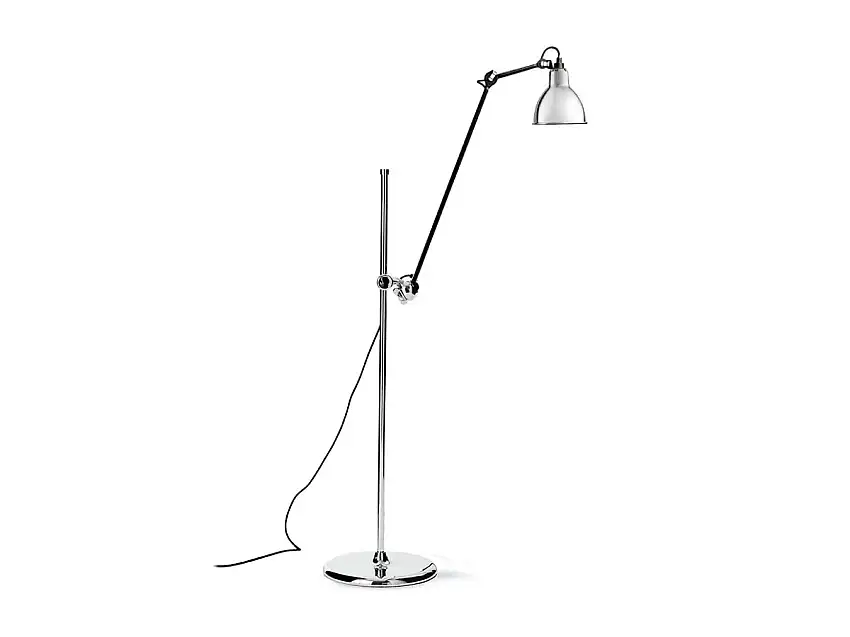 DCWéditions N° 215 Lampada da Terra Cromo Braccio nero - Paralume Rotondo
