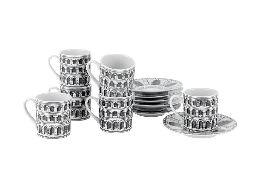 Fornasetti Architettura Tazza da Caffè con Piattino - Set da 6