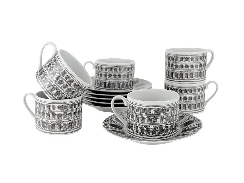 Fornasetti Architettura Tazza da Tè con Piattino - Set da 6