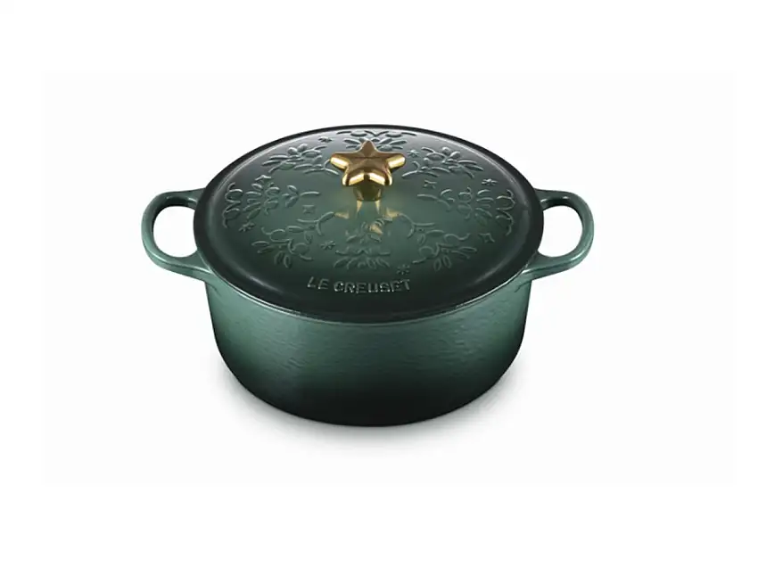 Le Creuset Cocotte Rotonda Natalizia con Pomolo a Stella Dorato Ø 24 cm