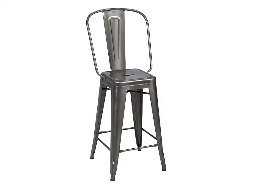 Tolix Sgabello H. 60 con Schienale Alto - Brut Verni Brillant
