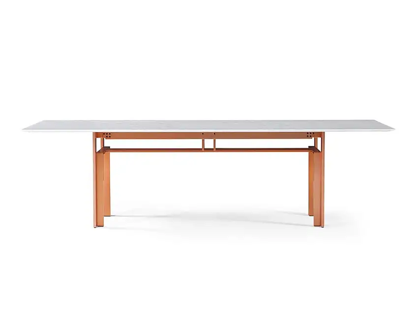 Simon by Cassina Doge 220 Tavolo - Base in Alluminio Lucido Ramato / Piano in Vetro Float