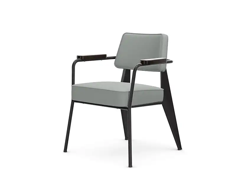 Vitra Fauteuil Direction Poltroncina - Twill 01 grigio chiaro / Base nero