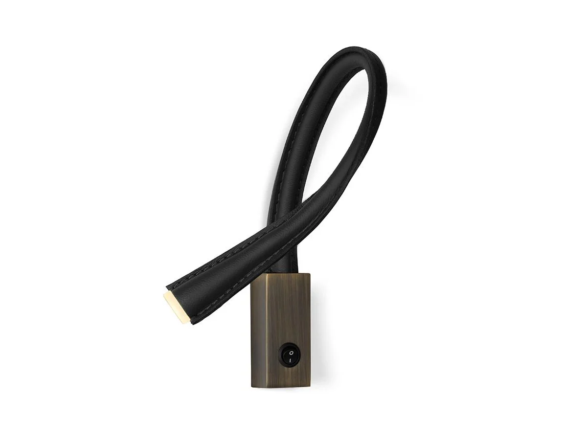 Contardi Flexiled ap l 900 Lampada da Parete con Interruttore - Pelle Nera/Bronzo Spazzolato