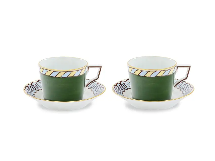 Ginori 1735 Il Viaggio di Nettuno Pine Green Servizio da Caffè per Due