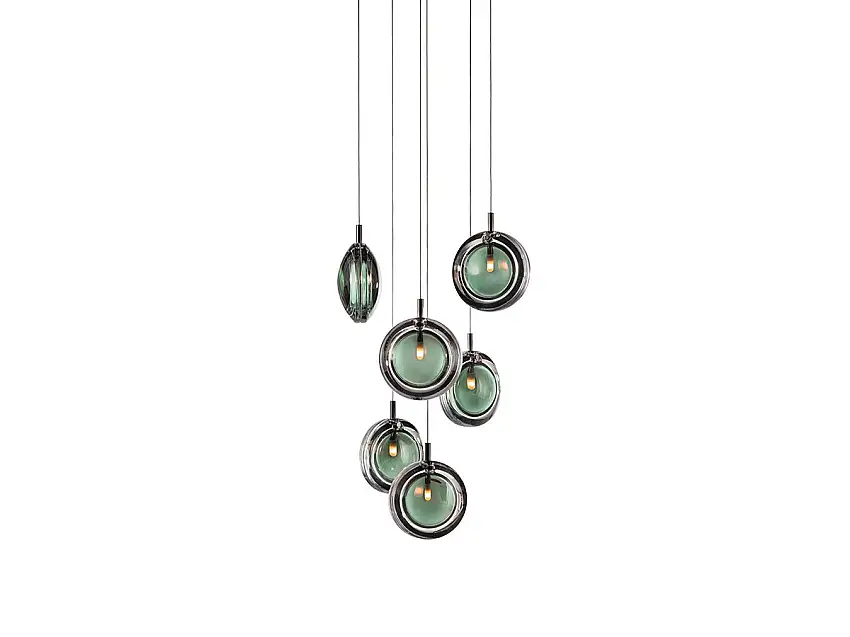 Bomma Lens Chandelier 6x Dark Green - Lampada a Sospensione