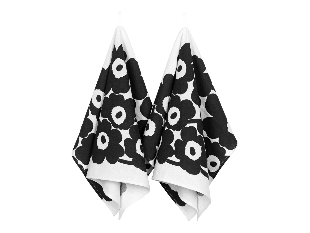 Marimekko Unikko Strofinaccio Nero/Bianco - Set da 2
