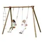 Altalena in legno 2 posti + scala in corda, marca New Plast