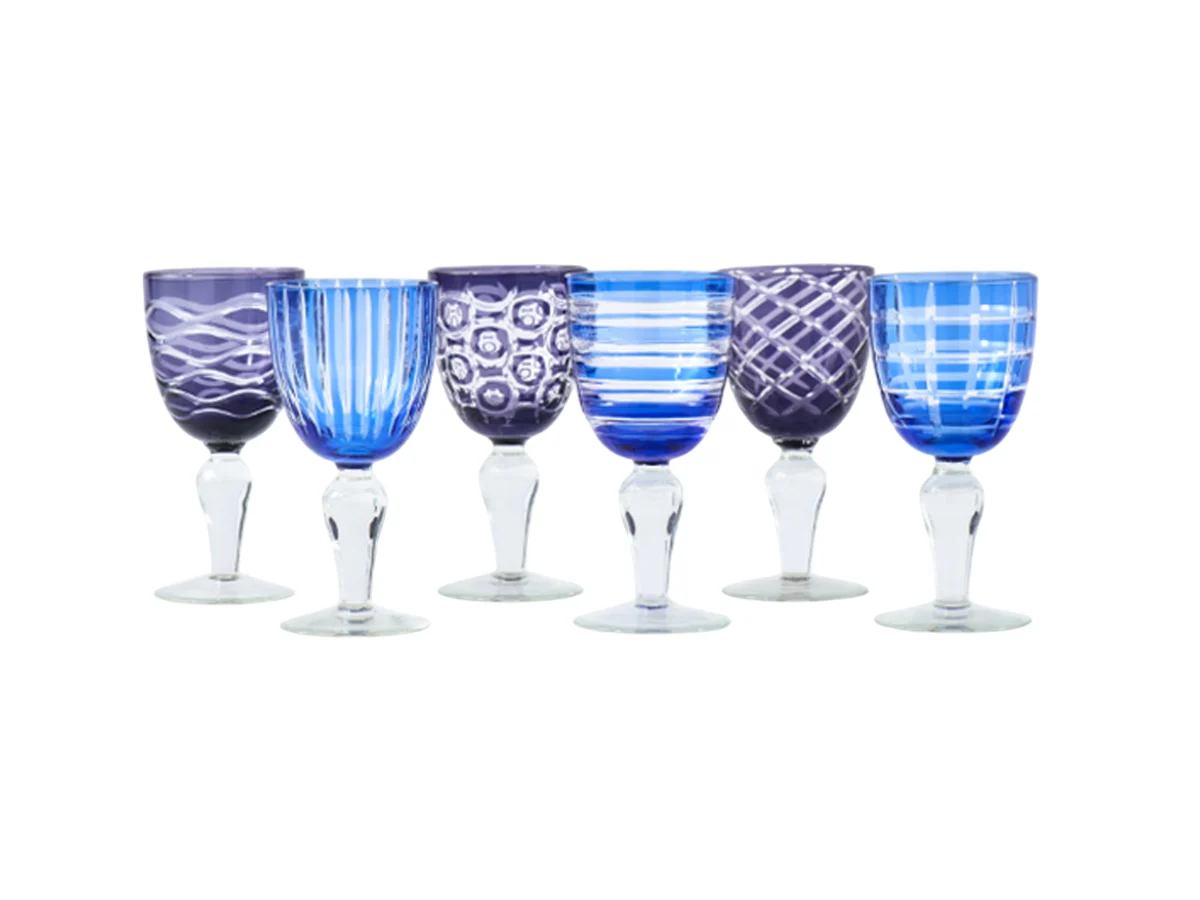 Pols Potten Cobalt Mix Bicchieri da Vino Set da 6