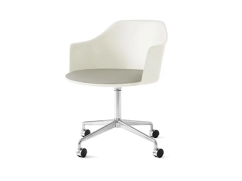 &Tradition Rely Sedia HW49 - Plastica Bianca + Pelle Elmosoft 08055 / Alluminio lucido