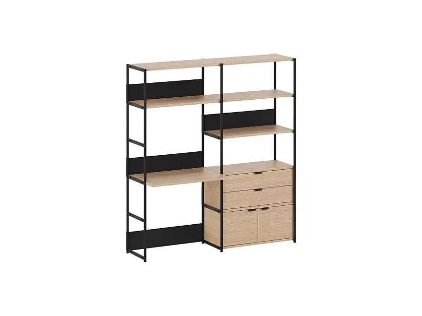 TipToe Unit Sistema Scaffali da Scrivania L. 164 cm - H. 180 cm con 1 Porta 1 Cassetto