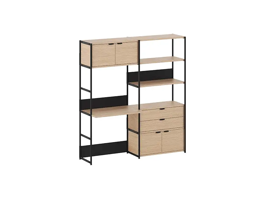TipToe Unit Sistema Scaffali da Scrivania L. 164 cm - H. 180 cm con 2 Porte 1 Cassetto