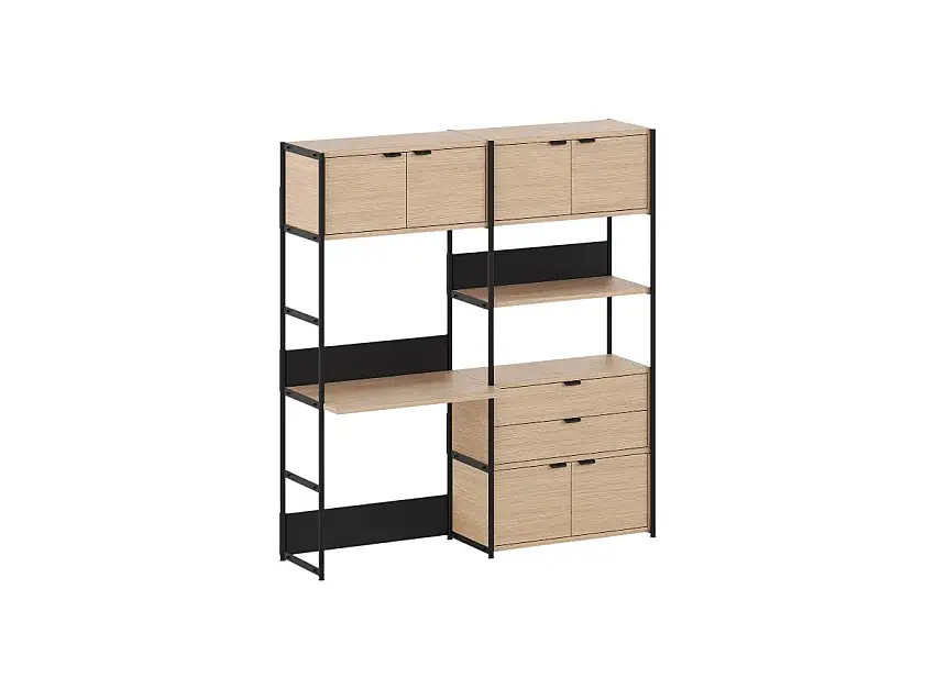 TipToe Unit Sistema Scaffali da Scrivania L. 164 cm - H. 180 cm con 3 Porte 1 Cassetto