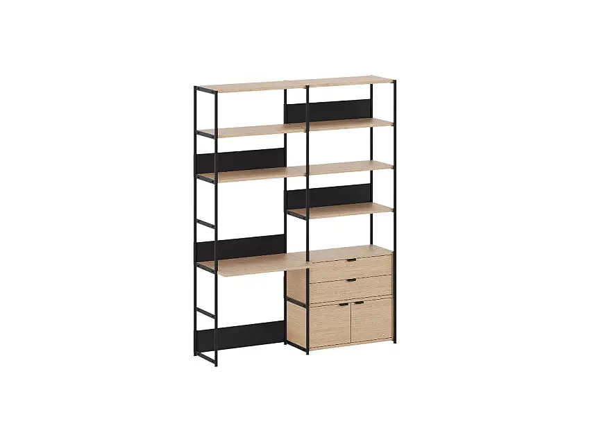 TipToe Unit Sistema Scaffali da Scrivania L. 164 cm - H. 215 cm con 1 Porta 1 Cassetto