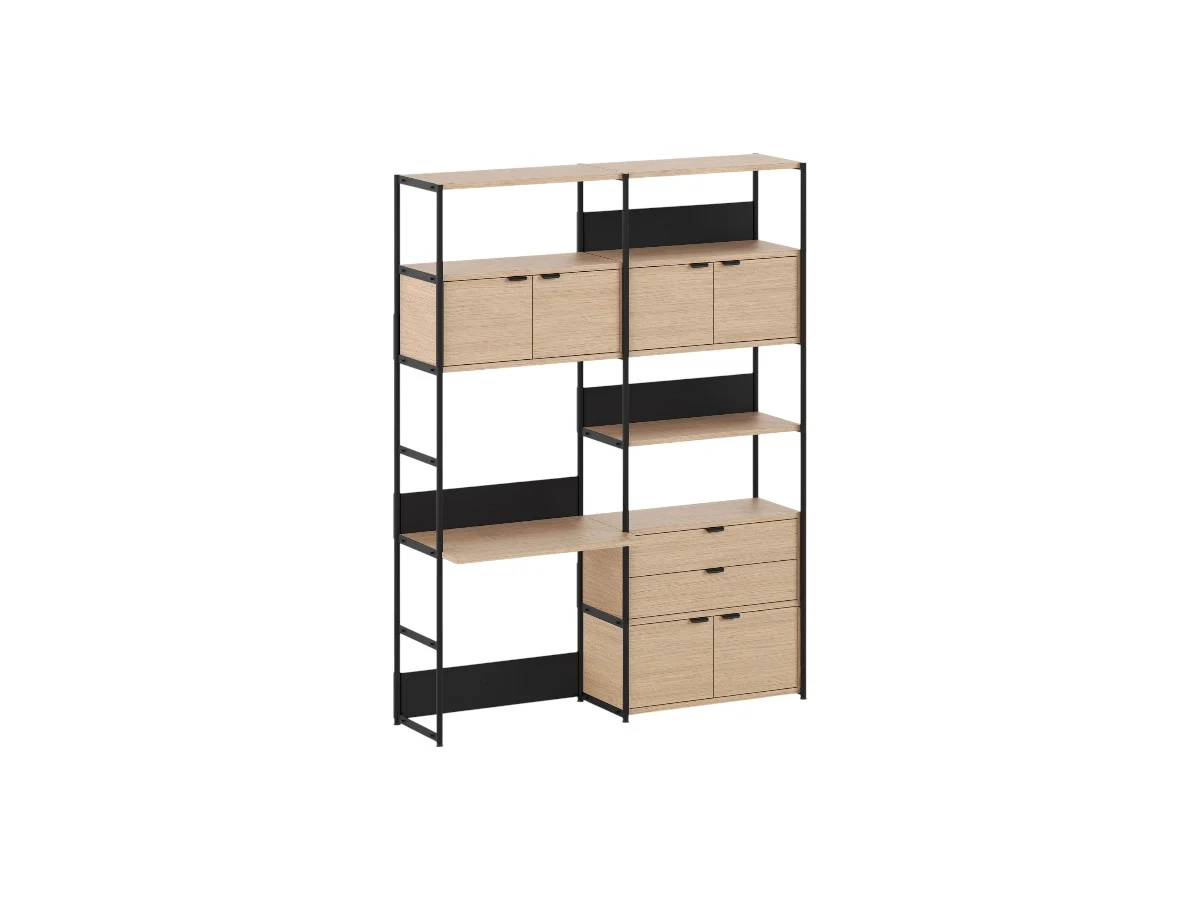TipToe Unit Ripiano da Scrivania L. 164 cm - H. 215 cm con 3 Porte 1 Cassetto
