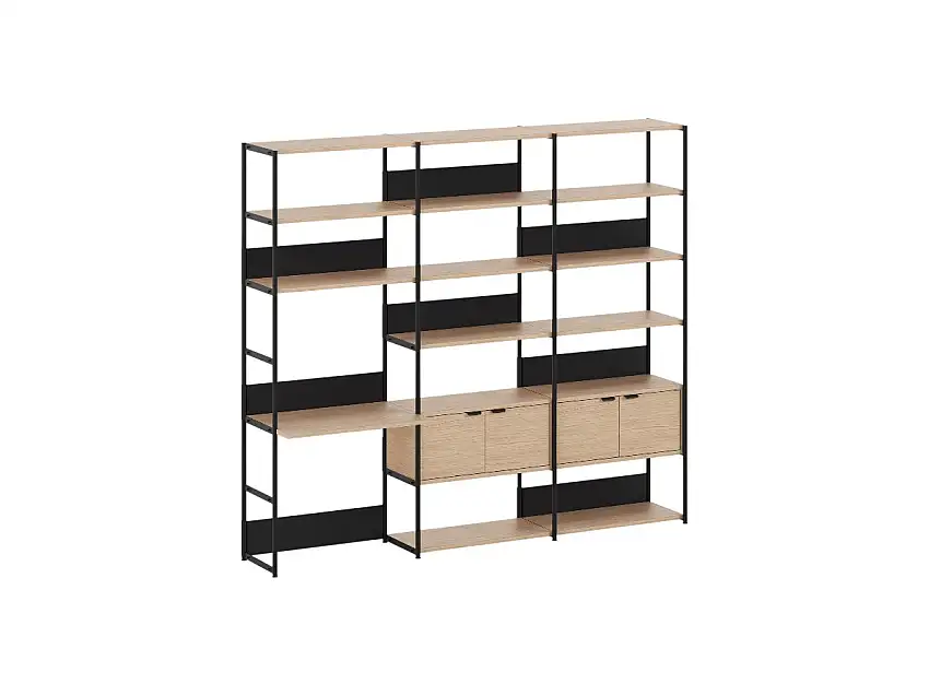 TipToe Unit Sistema Scaffali da Scrivania L. 244 cm - H. 215 cm con 2 Ante
